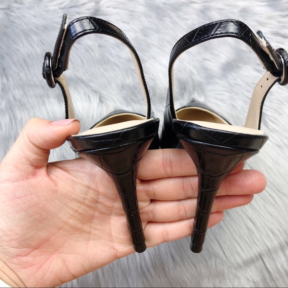 New Marc Fisher Black Croc Print Slingback Heels - Picture 5 of 10